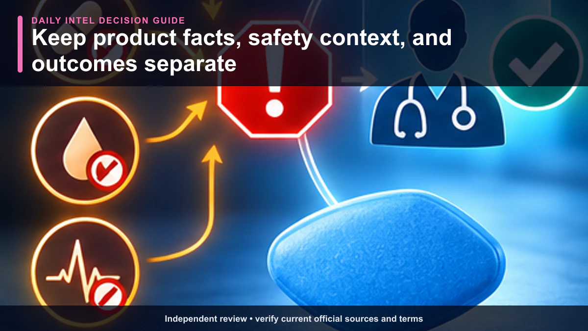 Safety boundary separating verified HealthRX Sildenafil facts, professional context, and unresolved outcome claims.