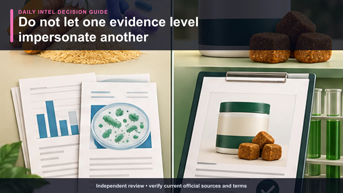 Evidence ladder separating seller claims, category research, official context, and direct proof for Probiotic Dog Chews: Gastrointestinal Support.