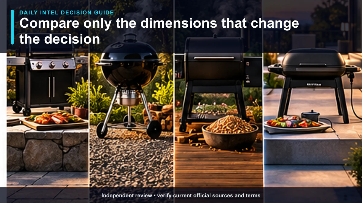 Visual comparison of the product-specific dimensions that change the Top-Rated Gas, Charcoal, Pellet & Electric Grills buying decision.