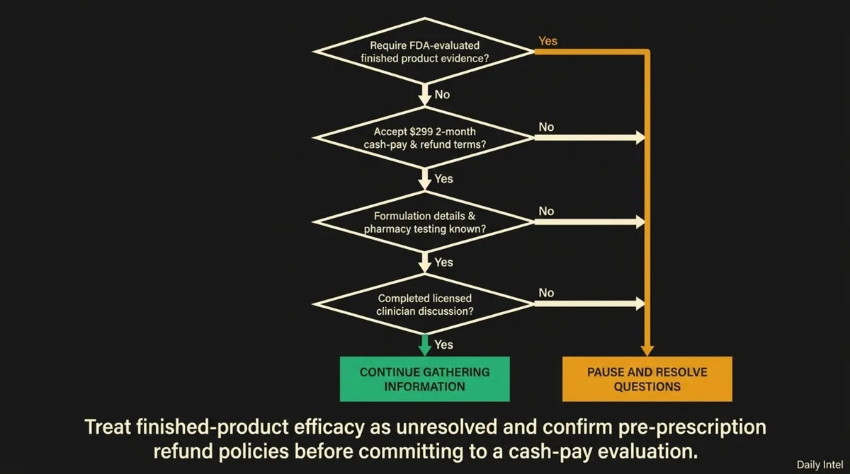 Decision tree for gathering information or pausing to resolve evidence, cost, formulation and clinician questions.